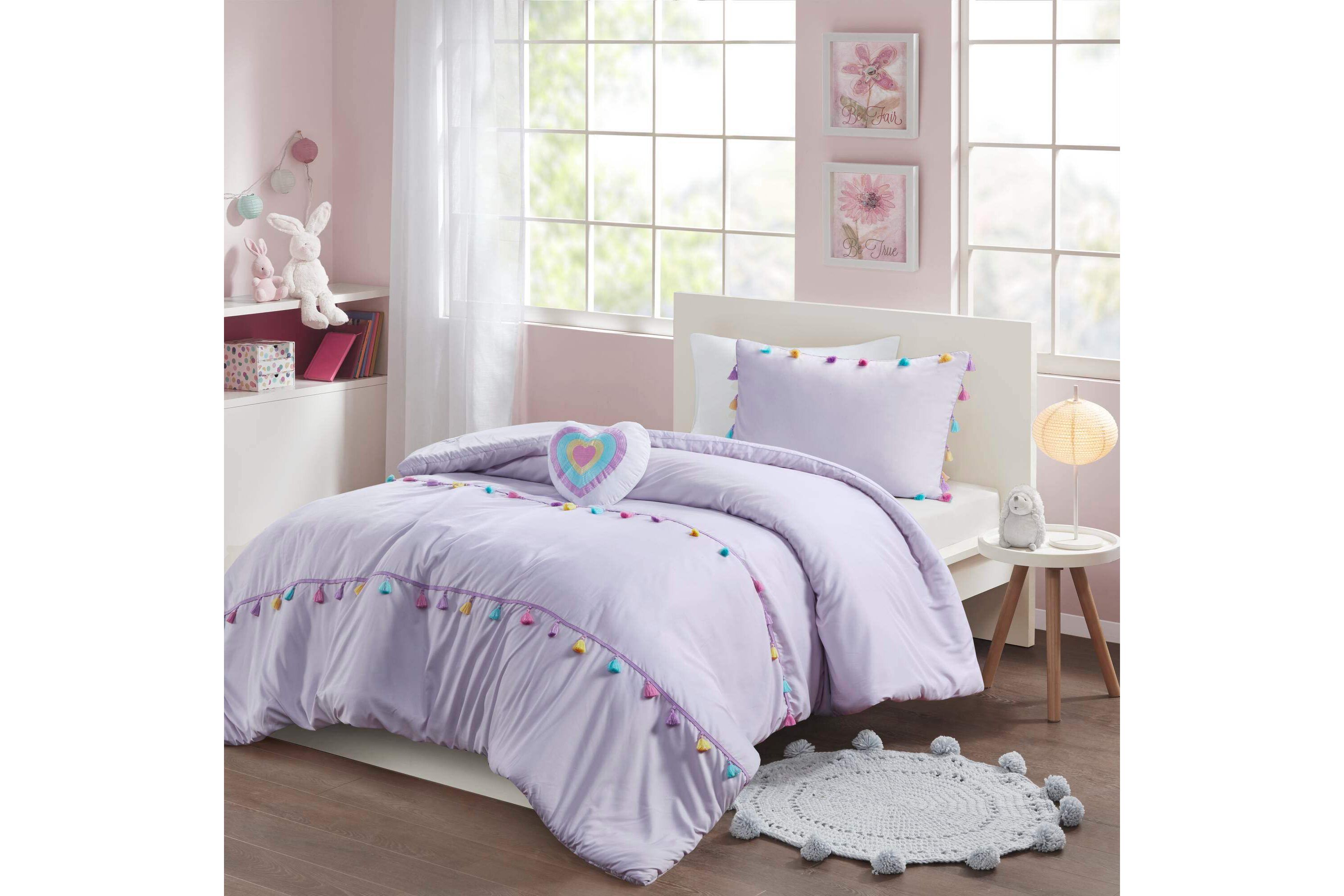 Tessa Tassel Comforter Set with Heart Shaped Throw Pillow
