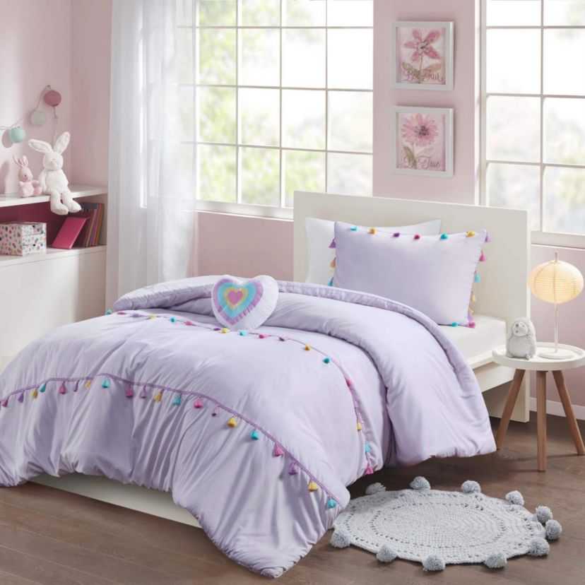 Tessa Tassel Comforter Set with Heart Shaped Throw Pillow