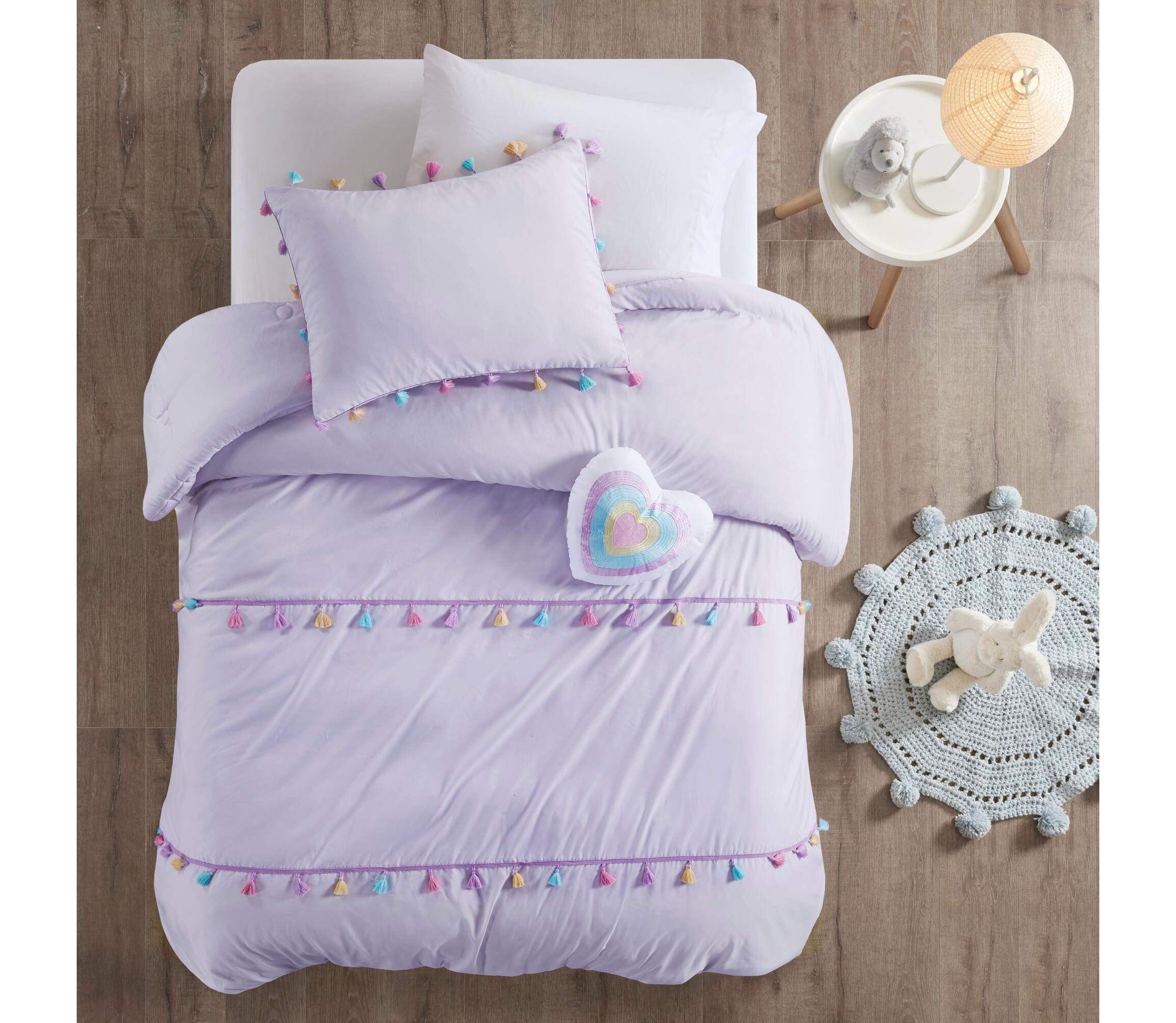 Tessa Tassel Comforter Set with Heart Shaped Throw Pillow