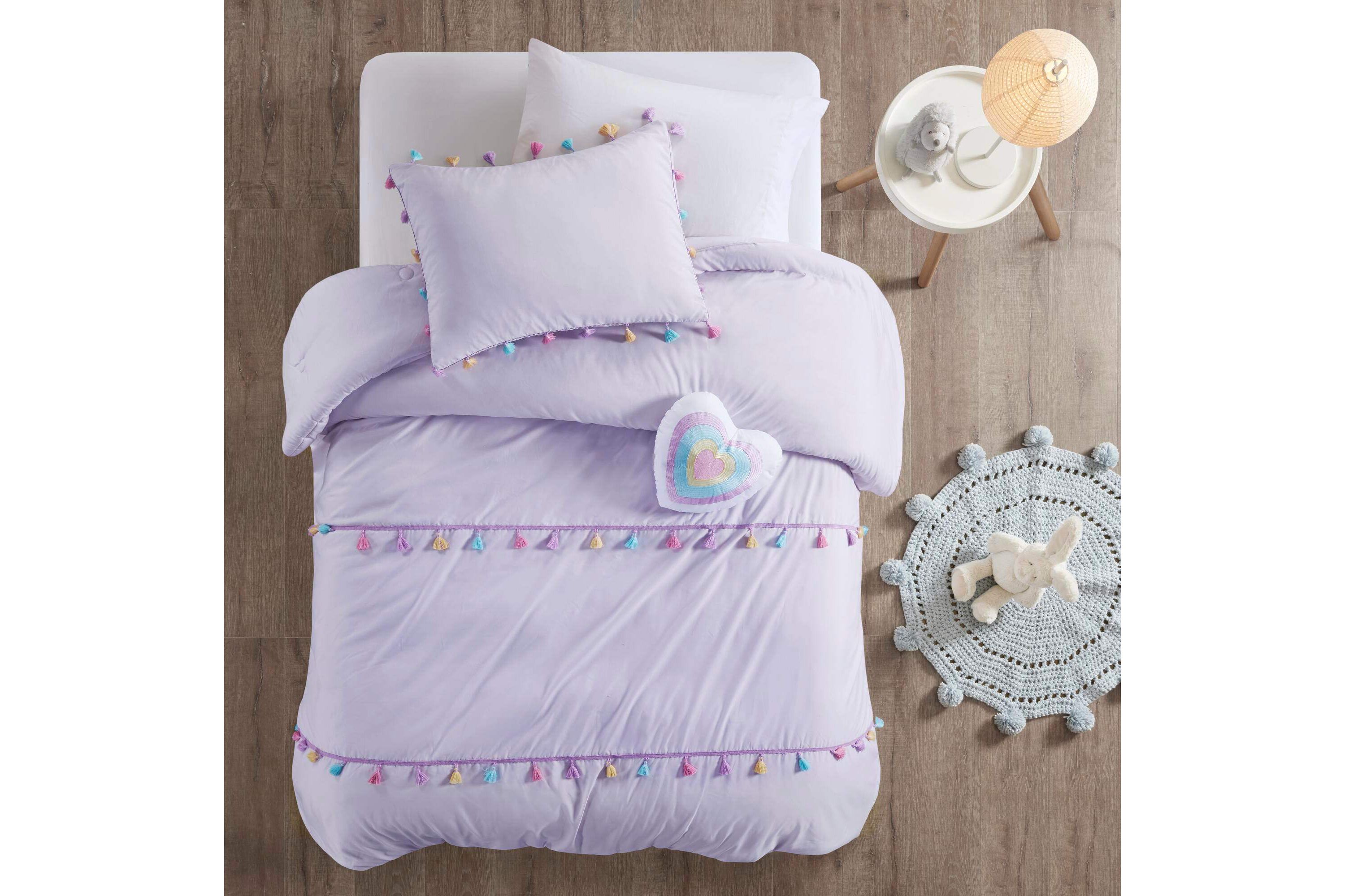 Tessa Tassel Comforter Set with Heart Shaped Throw Pillow