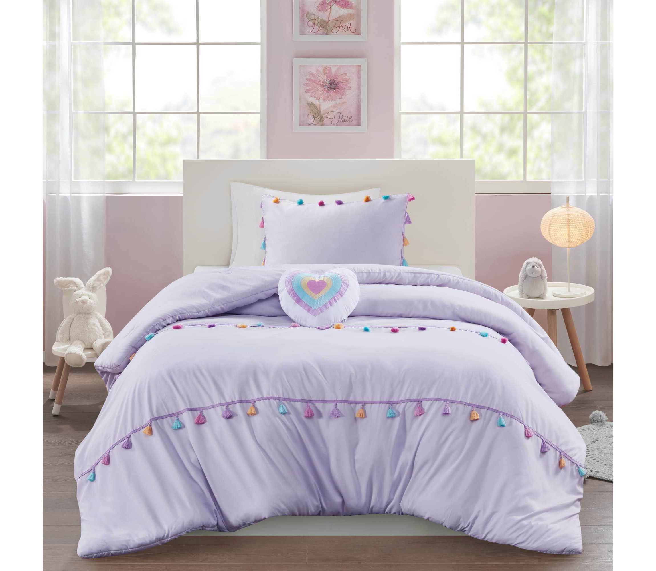 Tessa Tassel Comforter Set with Heart Shaped Throw Pillow