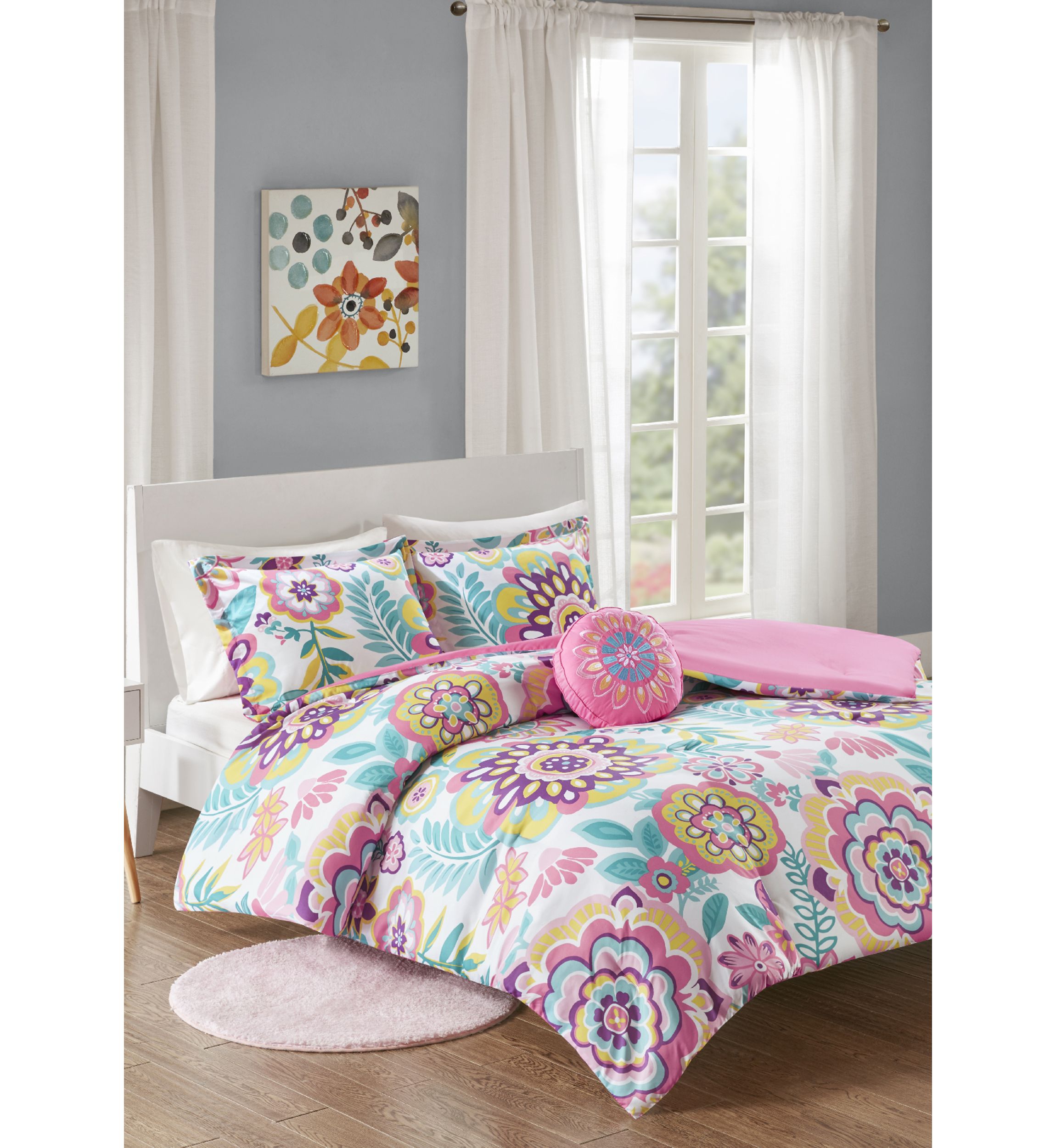 Camille Floral Comforter Set - Pink