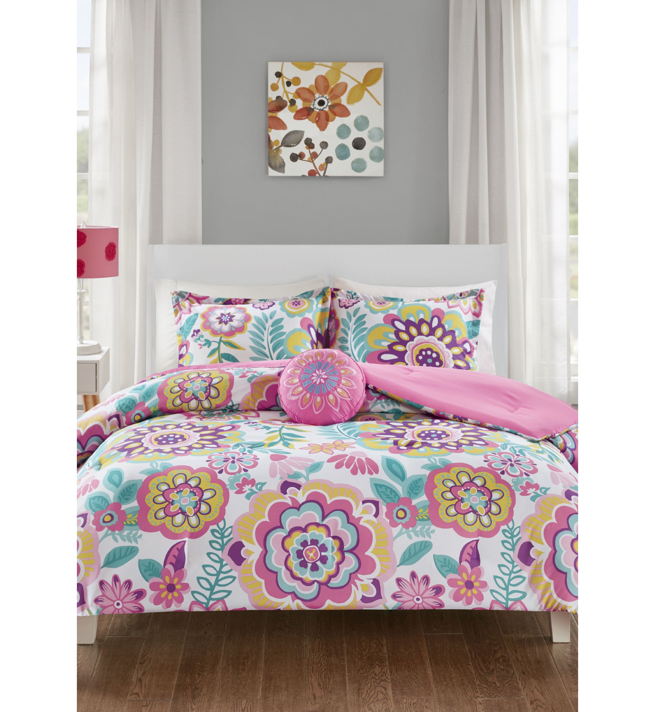 Camille Floral Comforter Set - Pink