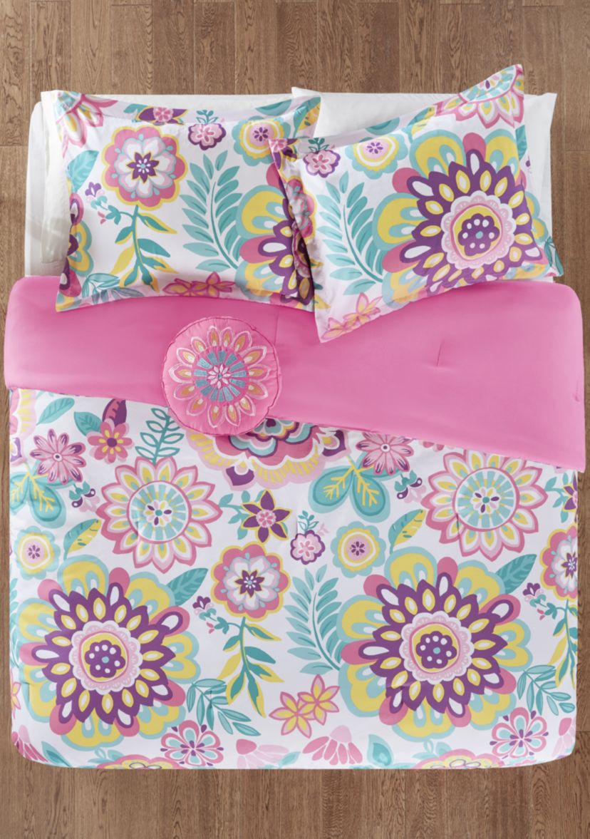 Camille Floral Comforter Set - Pink