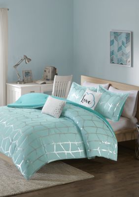 Raina Aqua and Silver Comforter Set