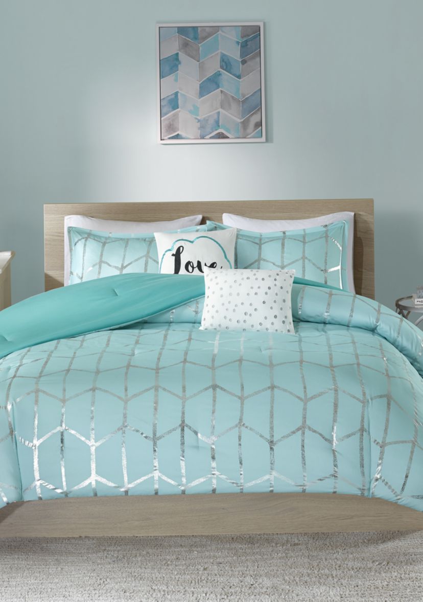 Raina Aqua and Silver Comforter Set 