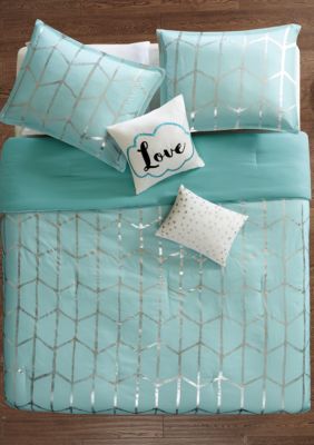 Raina Aqua and Silver Comforter Set