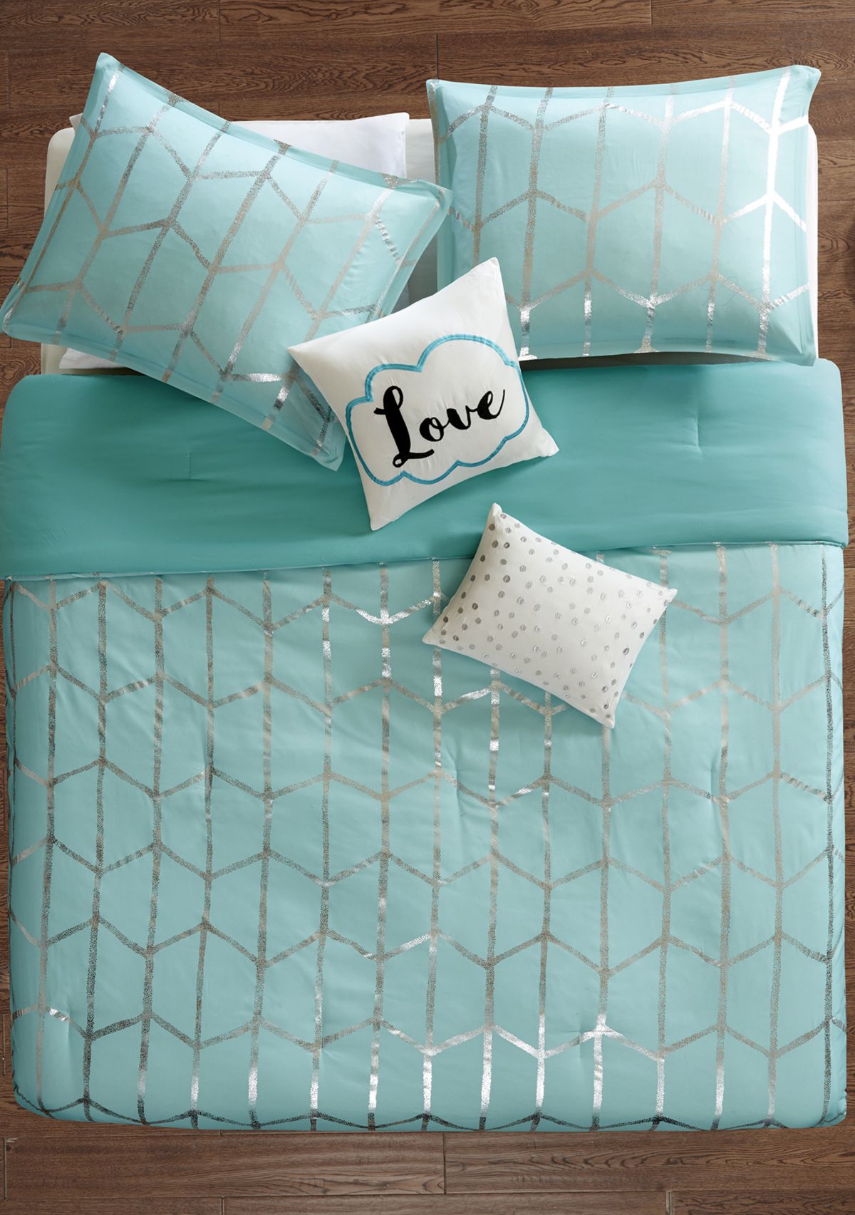 Raina Aqua and Silver Comforter Set 
