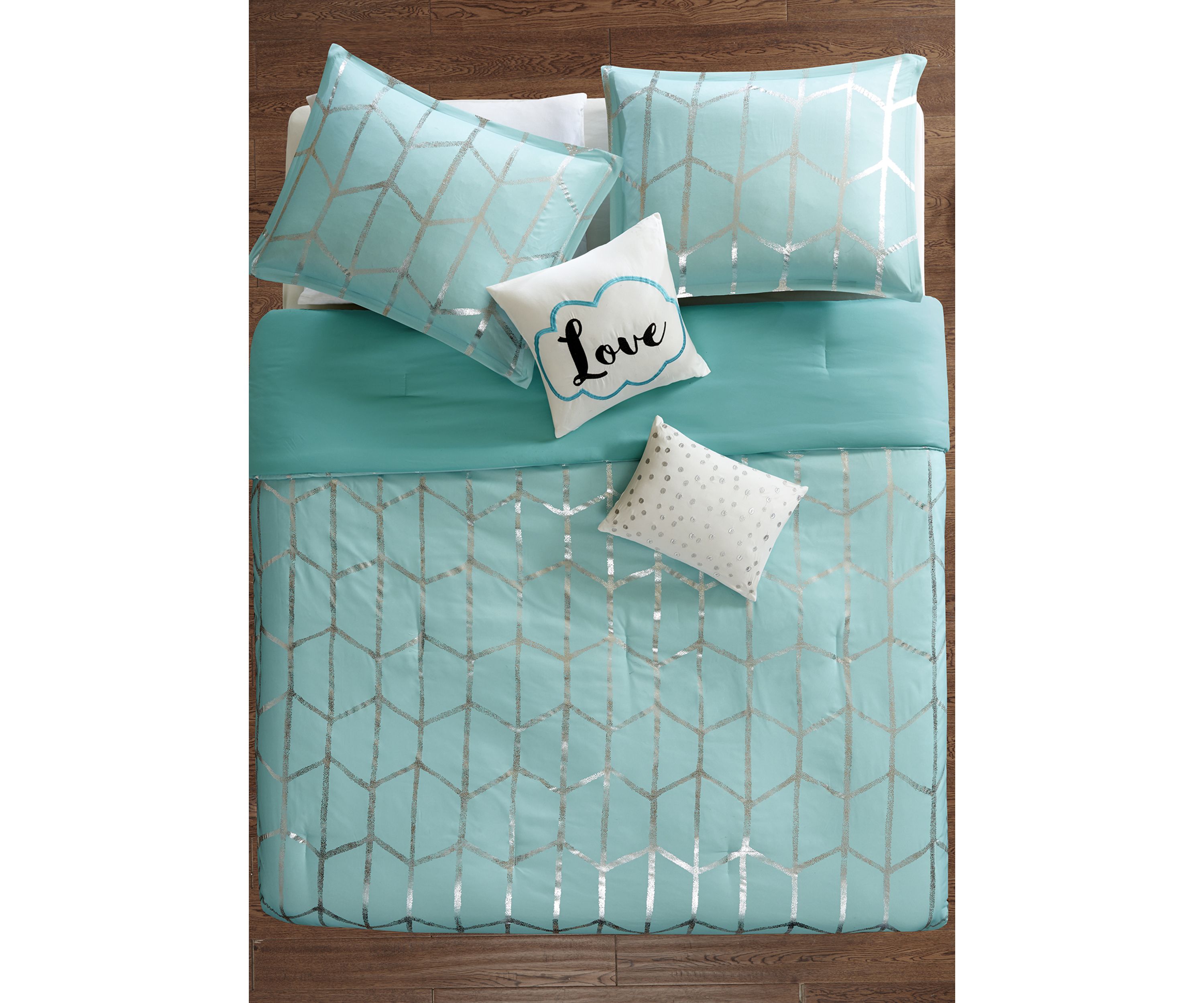 Raina Aqua and Silver Comforter Set 