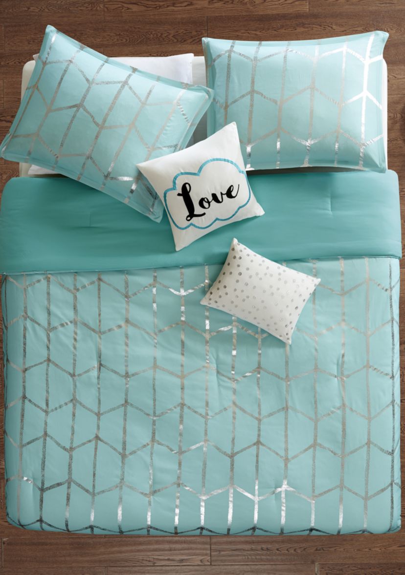 Raina Aqua and Silver Comforter Set 