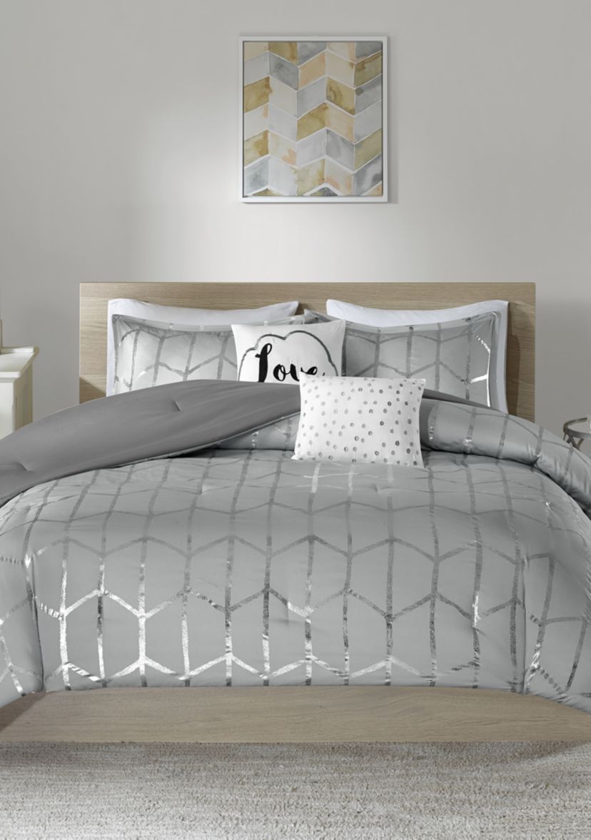 Raina Gray and Silver Comforter Set 