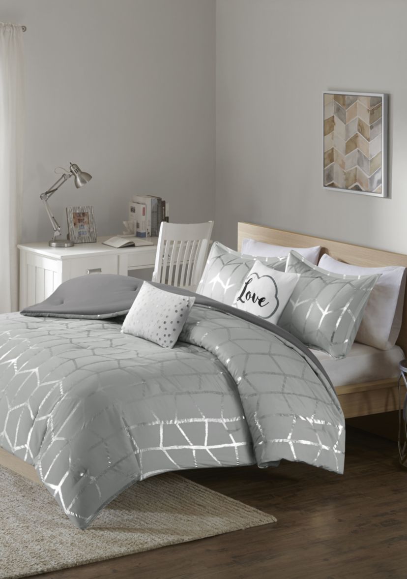 Raina Gray and Silver Comforter Set 
