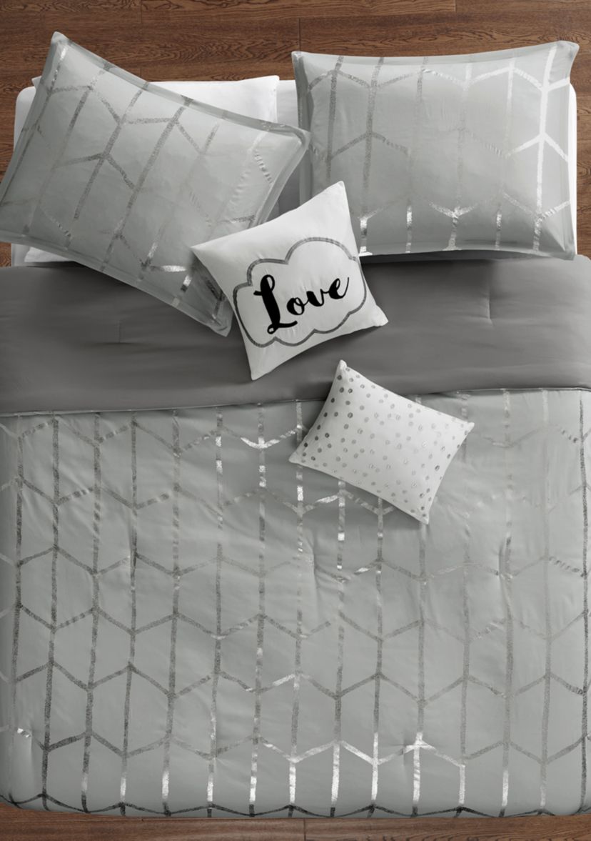 Raina Gray and Silver Comforter Set 