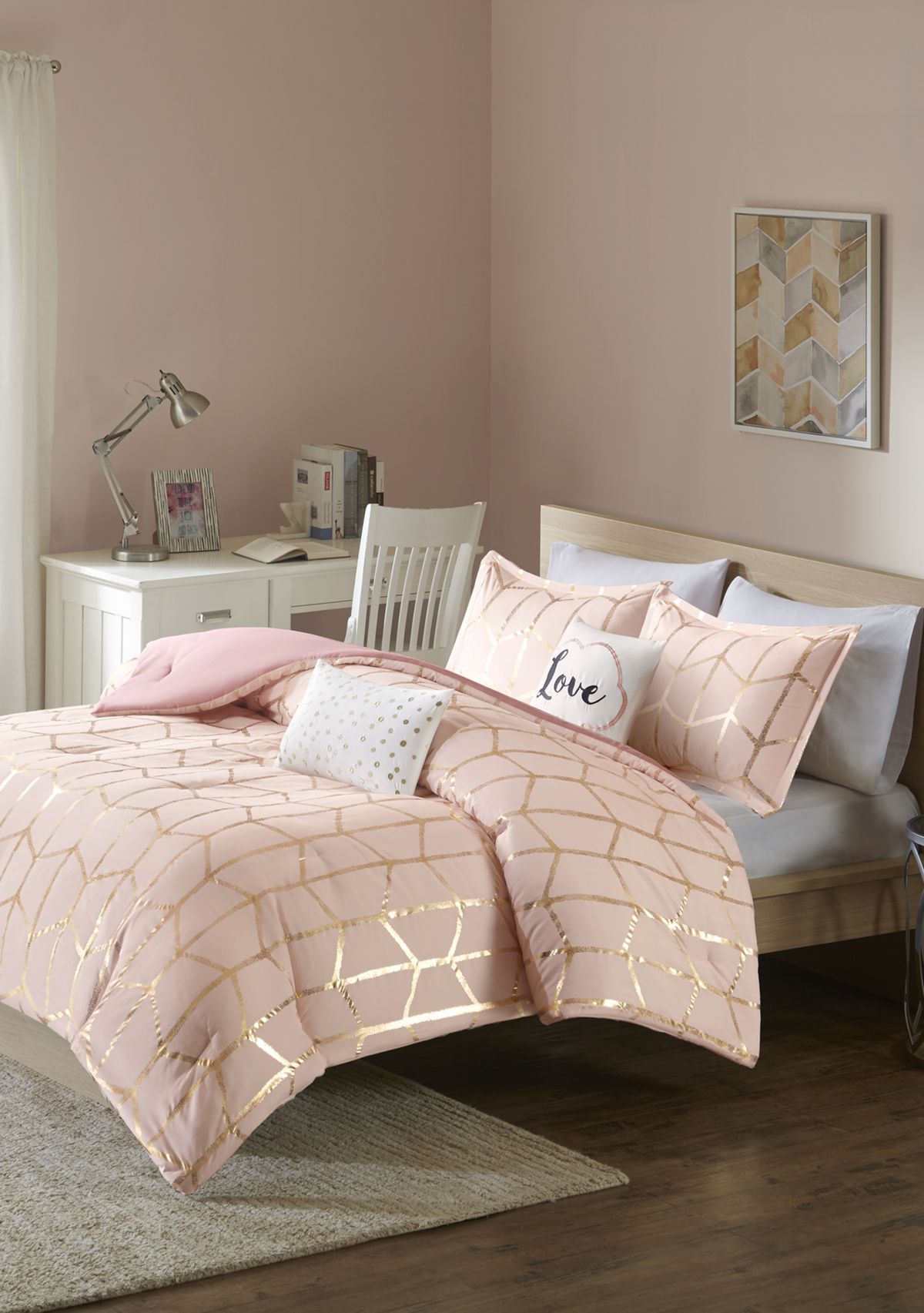 Raina Blush and Gold Comforter Set