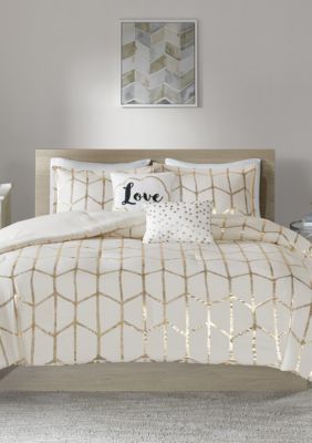 Intelligent Design Clip Jacquard Duvet Cover Set, Full/Queen, Ivory