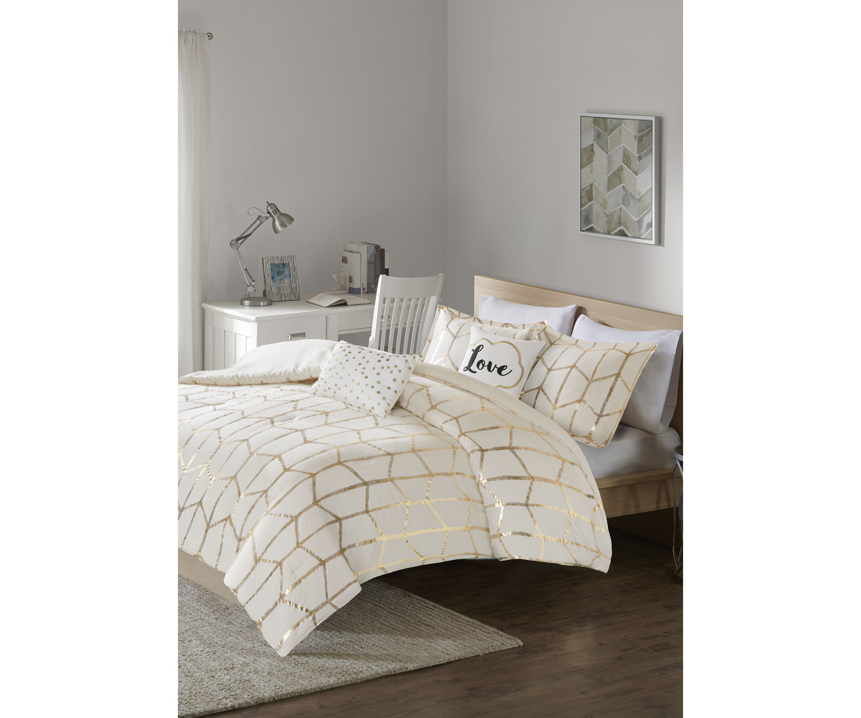 Raina Ivory and Gold Comforter Set