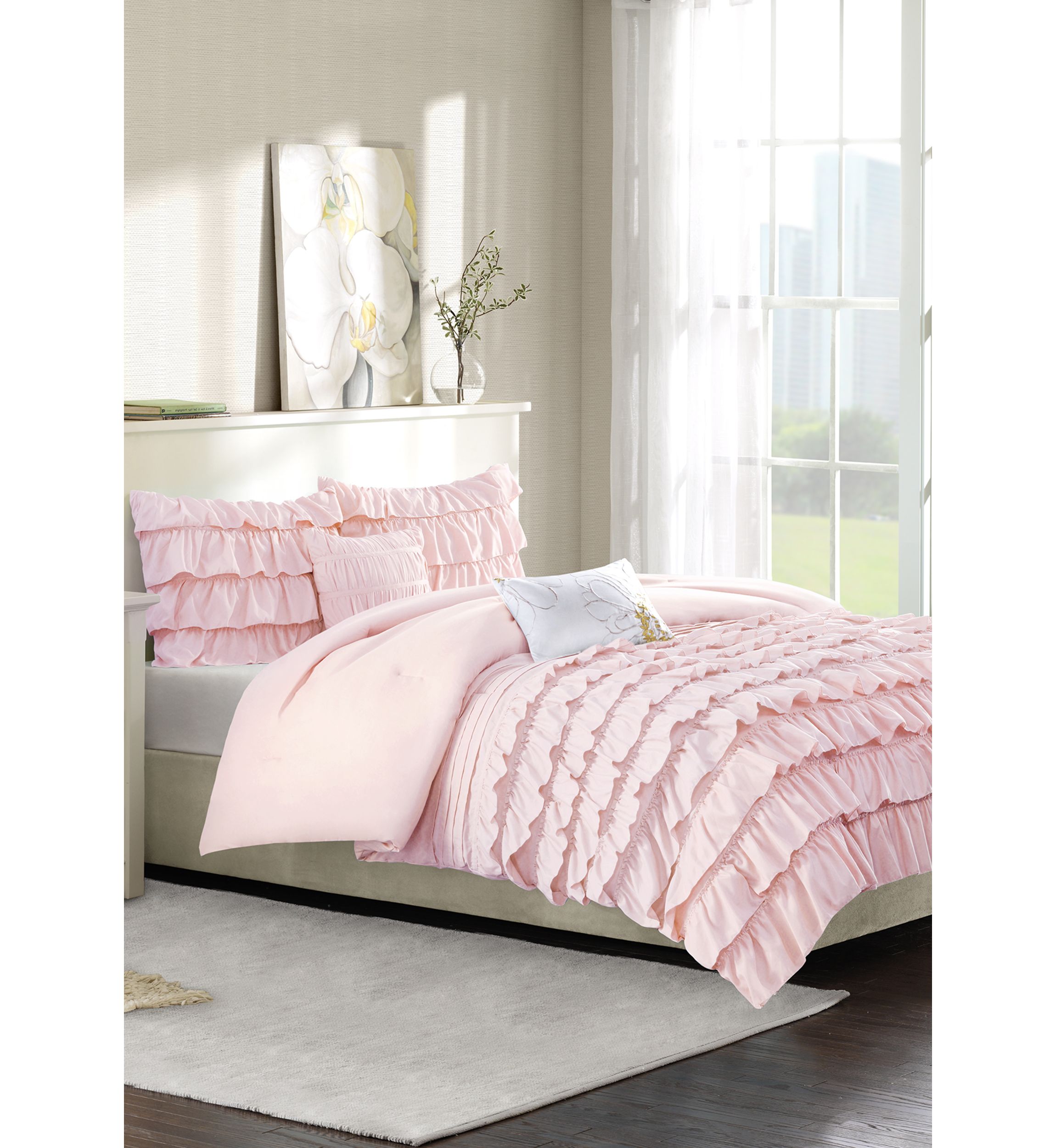 Intelligent Design Waterfall Comforter Set - Blush