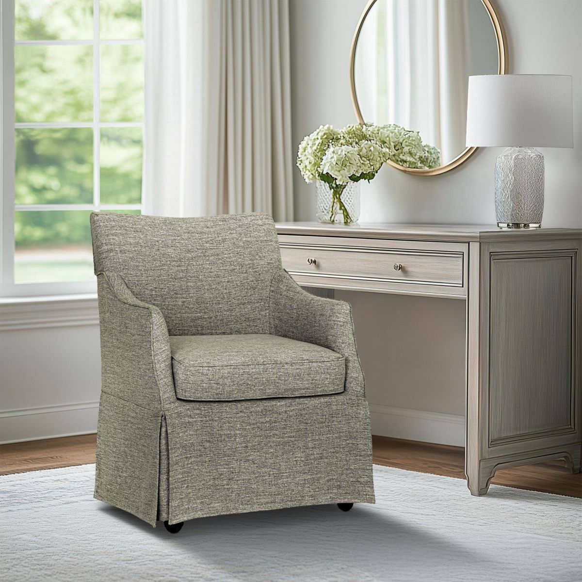 Martha Stewart London Upholstered Skirted Dining Arm Chair with Hidden ...