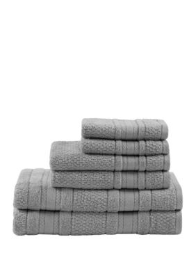 Madison Park Essentials Adrien Super Soft Quick Dry 6 Piece Cotton Towel Set, Silver