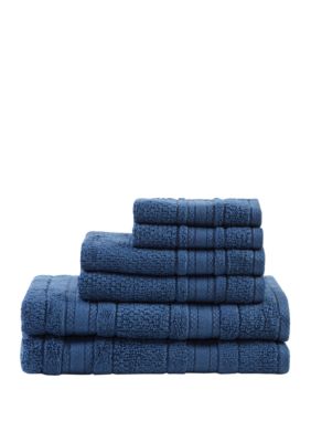 Madison Park Serene Navy Embroidered Cotton Jacquard 6 Piece Towel Set