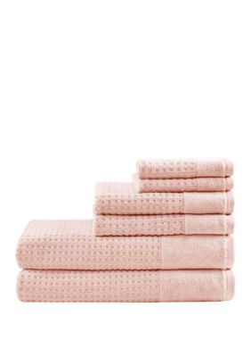 Madison Park Spa Waffle 6 Piece Jacquard Combed Cotton Towel Set, Pink