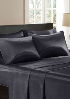 Madison Park Essentials Satin Luxury Sheet Set, Black, King Split