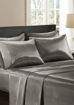 Madison Park Essentials Satin Luxury Sheet Set, Grey, Twin
