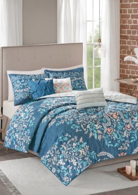 Madison Park Eden 6 Piece Cotton Printed Reversible Coverlet Set | belk