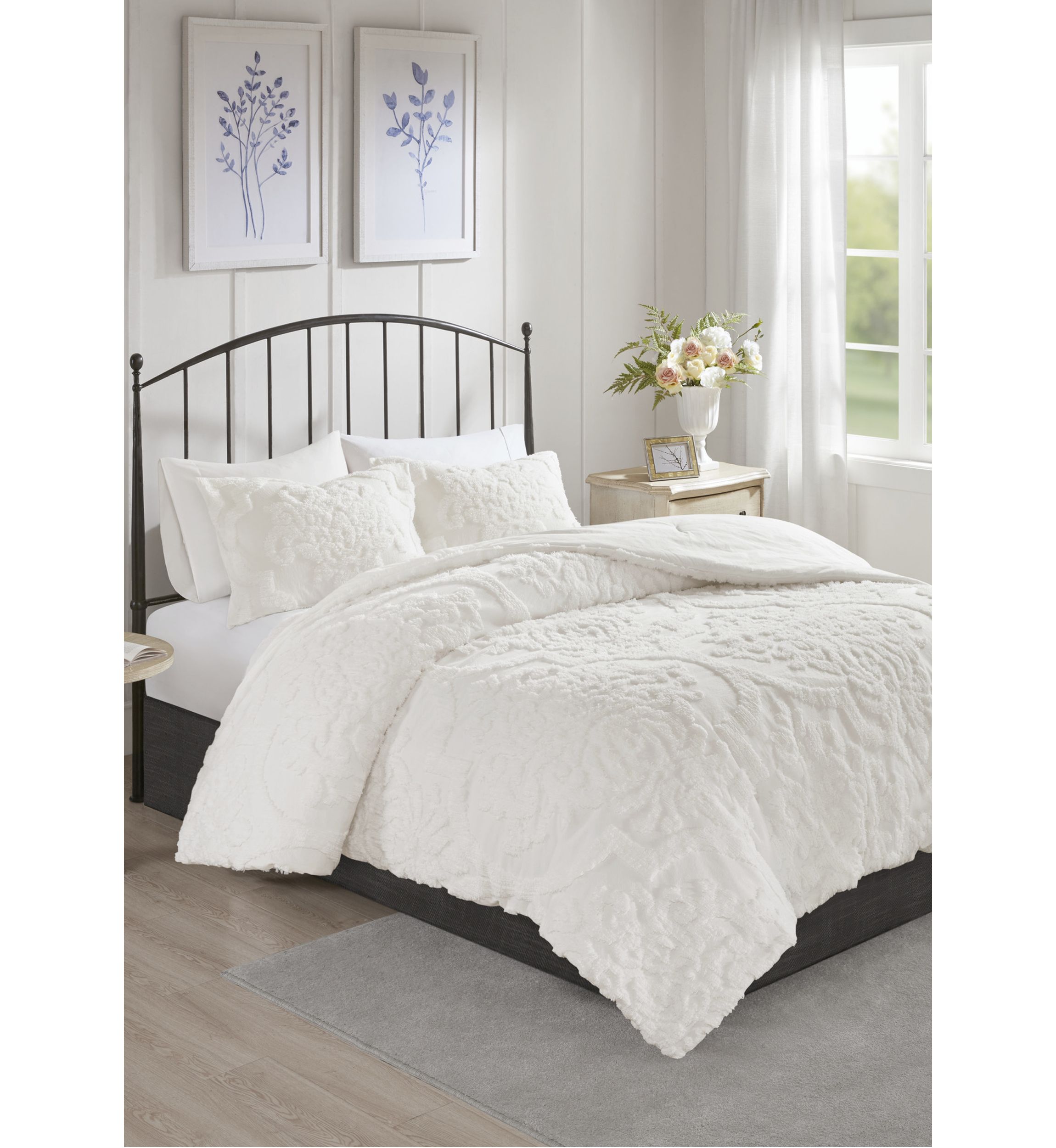 Viola 3-Piece Tufted Cotton Chenille Damask Comforter Set