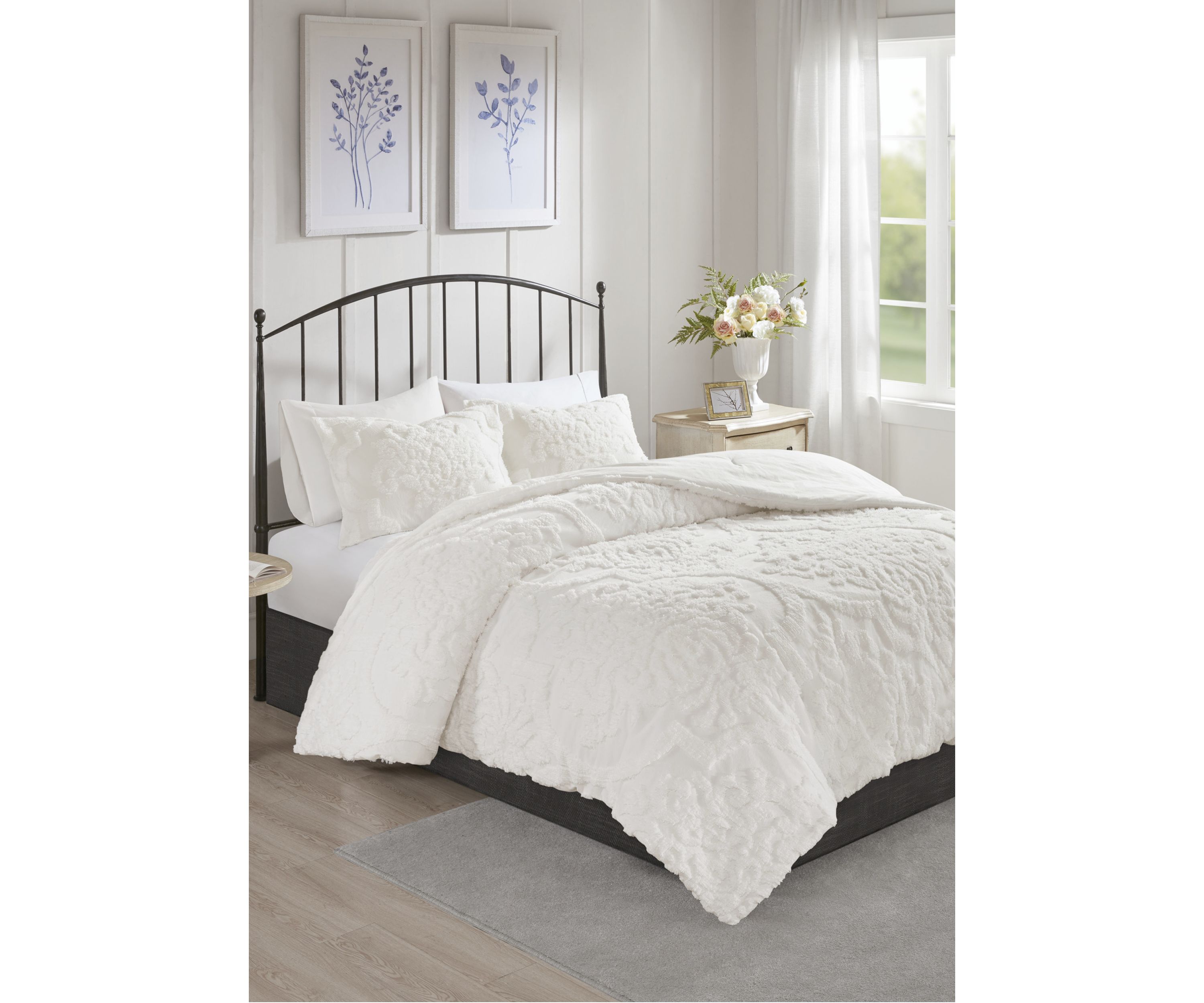 Viola 3-Piece Tufted Cotton Chenille Damask Comforter Set