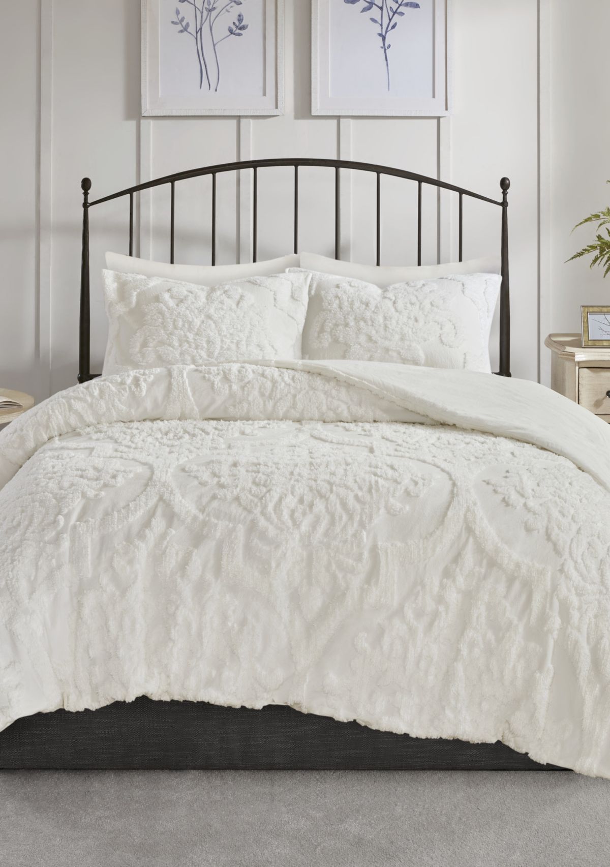 Viola 3-Piece Tufted Cotton Chenille Damask Comforter Set