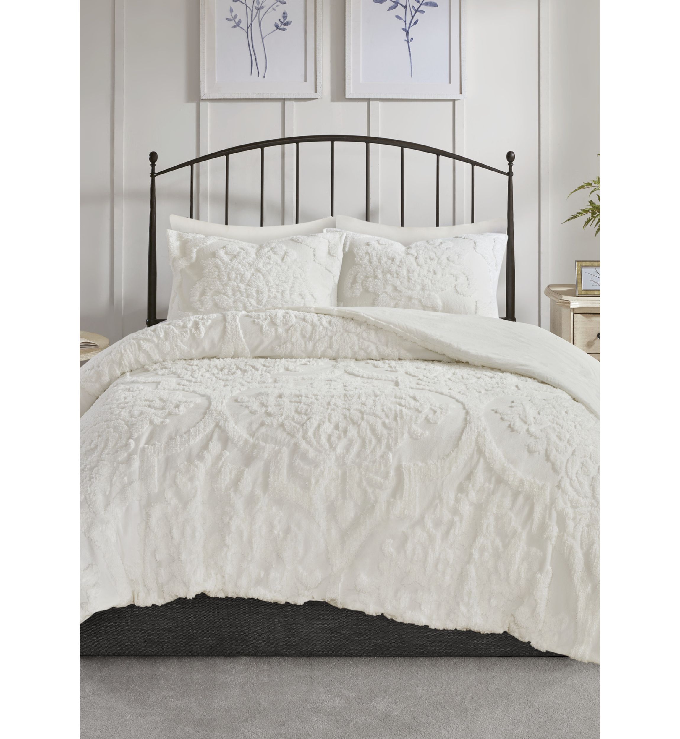 Viola 3-Piece Tufted Cotton Chenille Damask Comforter Set