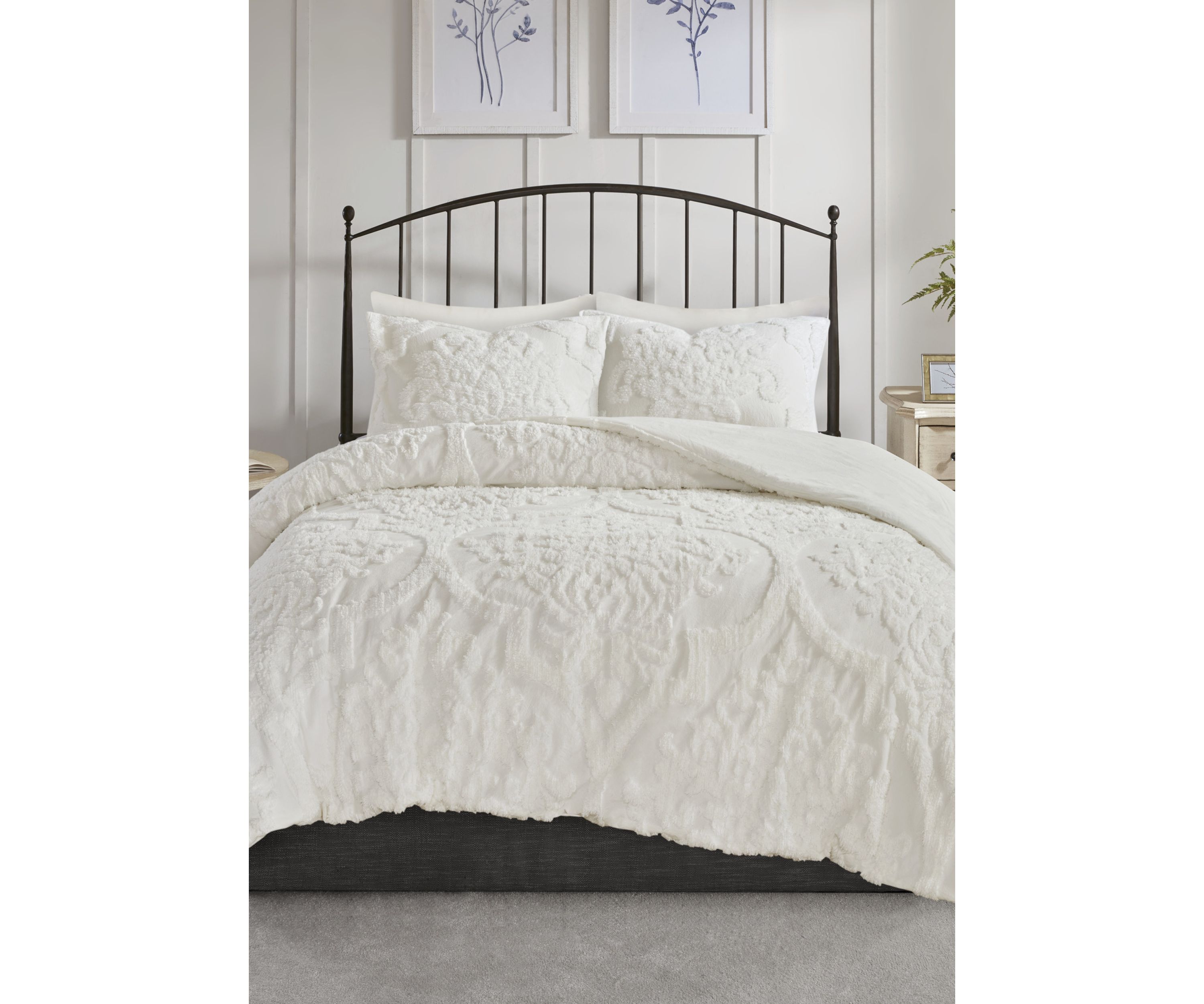 Viola 3-Piece Tufted Cotton Chenille Damask Comforter Set