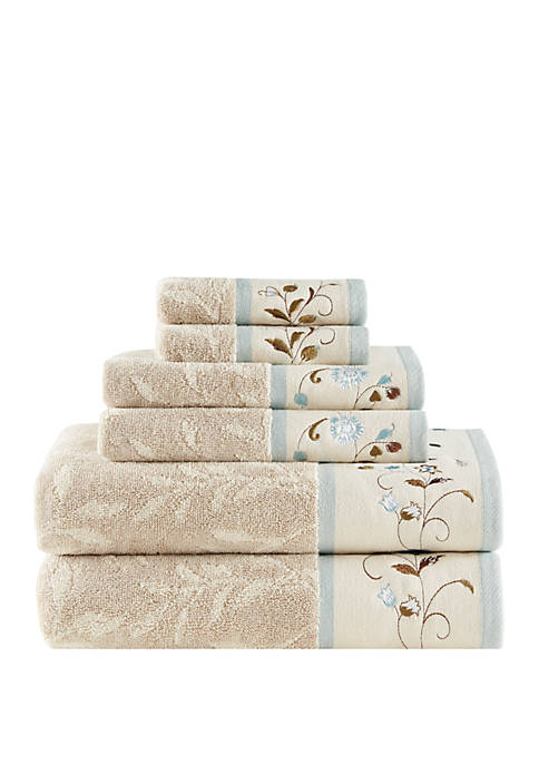 	 Serene Embroidered Cotton Jacquard 6 Piece Towel Set