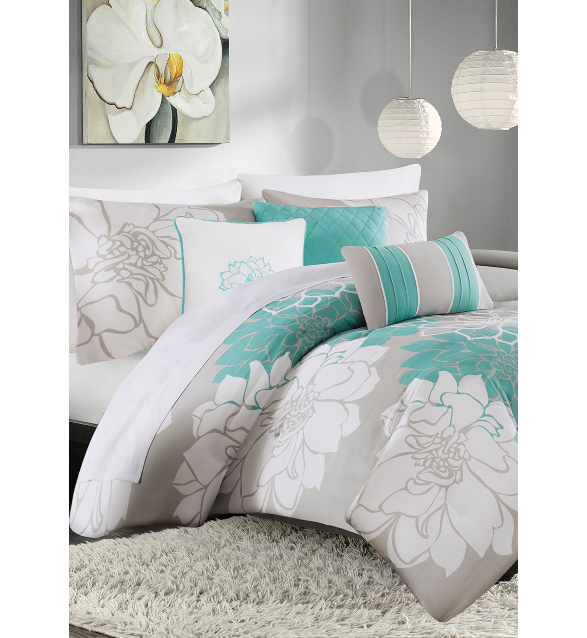 Lola Cotton Sateen Soft Floral Print 6 Piece Duvet Cover Set