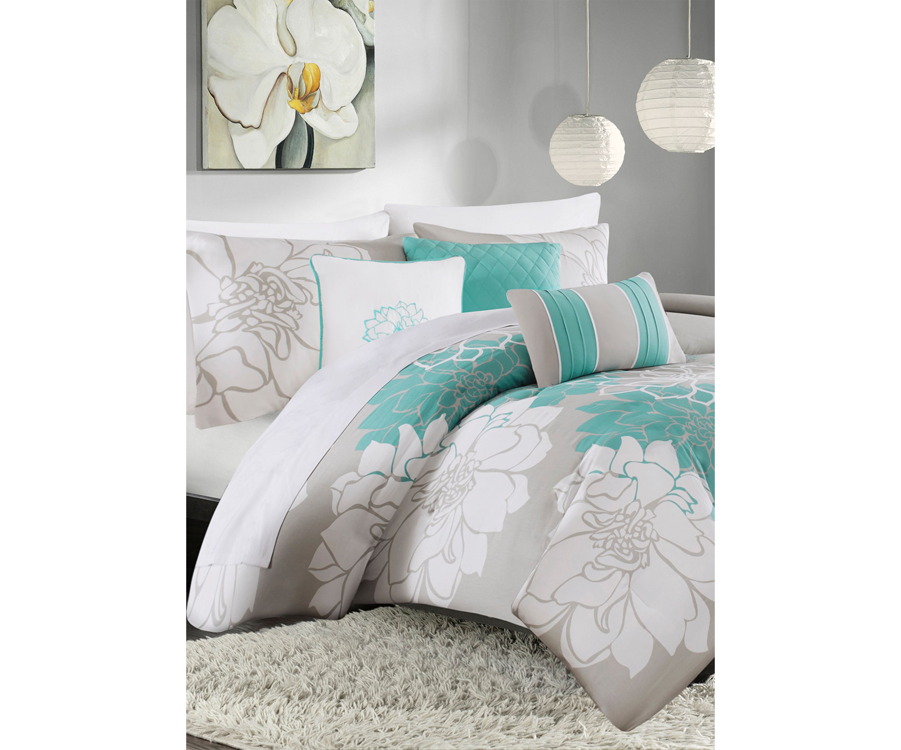 Lola Cotton Sateen Soft Floral Print 6 Piece Duvet Cover Set