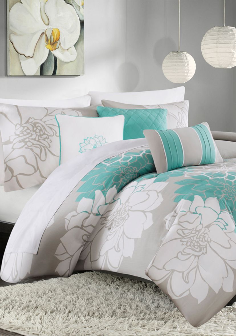 Lola Cotton Sateen Soft Floral Print 6 Piece Duvet Cover Set