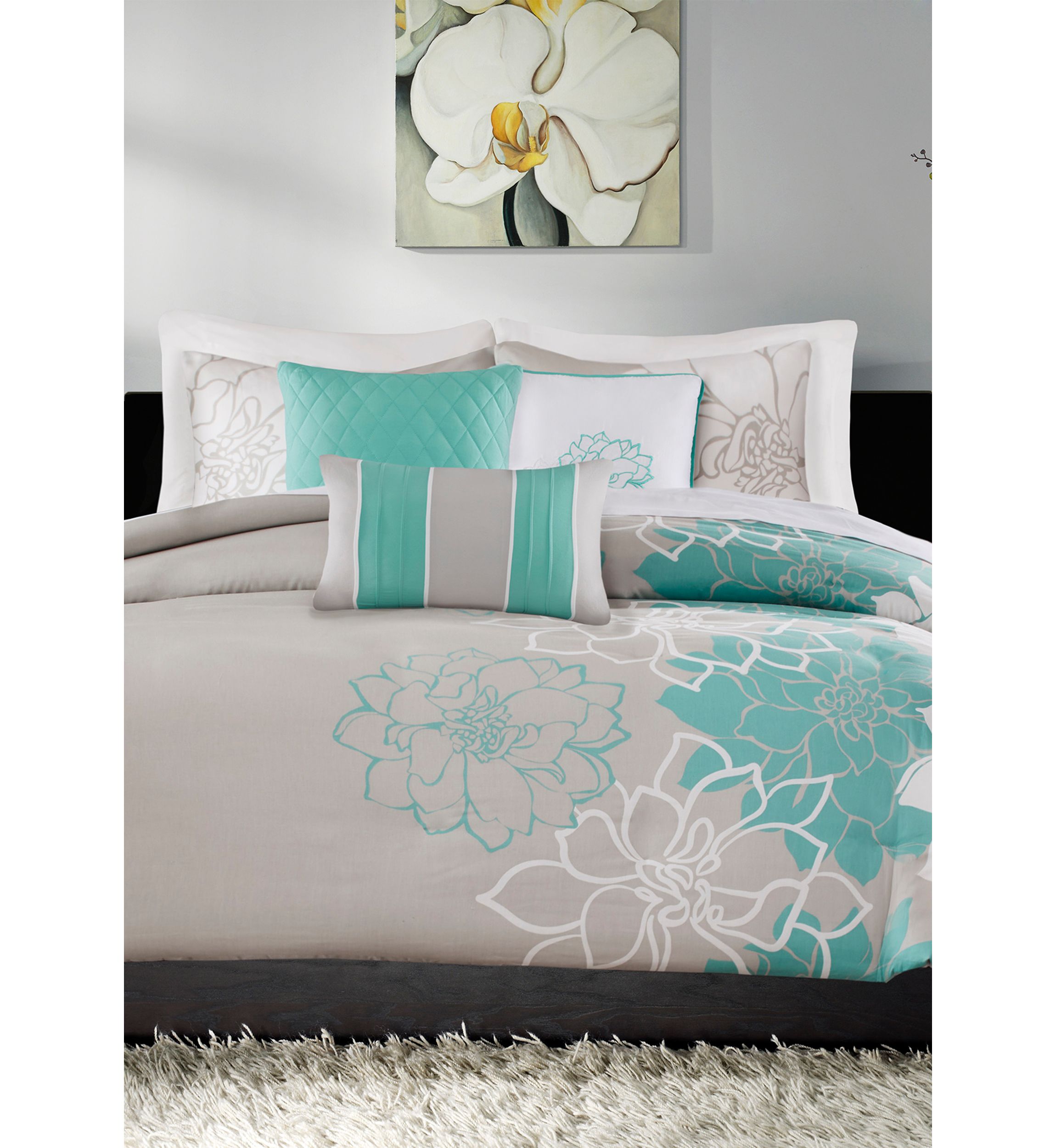 Lola Cotton Sateen Soft Floral Print 6 Piece Duvet Cover Set