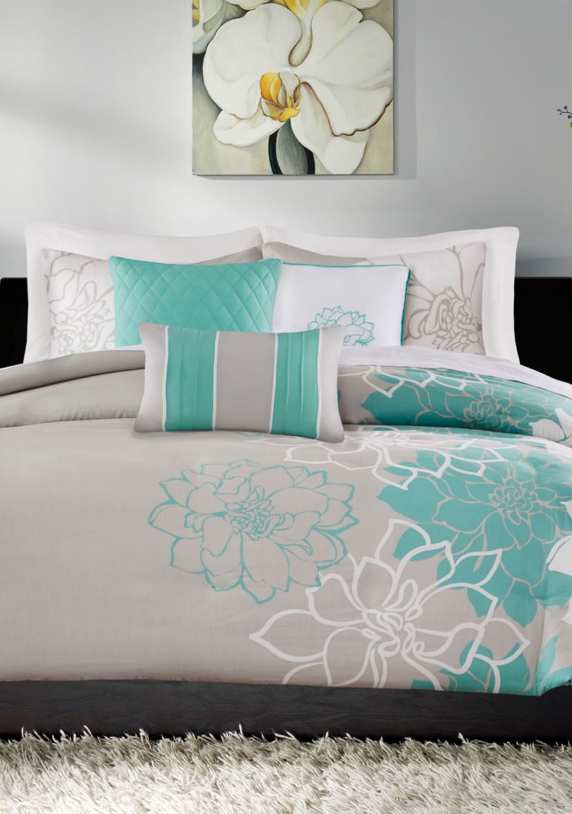 Lola Cotton Sateen Soft Floral Print 6 Piece Duvet Cover Set