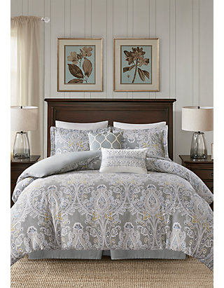 Damask Duvet Cover Set Blue Navy 100% Cotton Light Weight Bed Comforter Covers 5 Piece JLA Home INC Harbor House Sanibel Duvet Cover Full/Queen Size