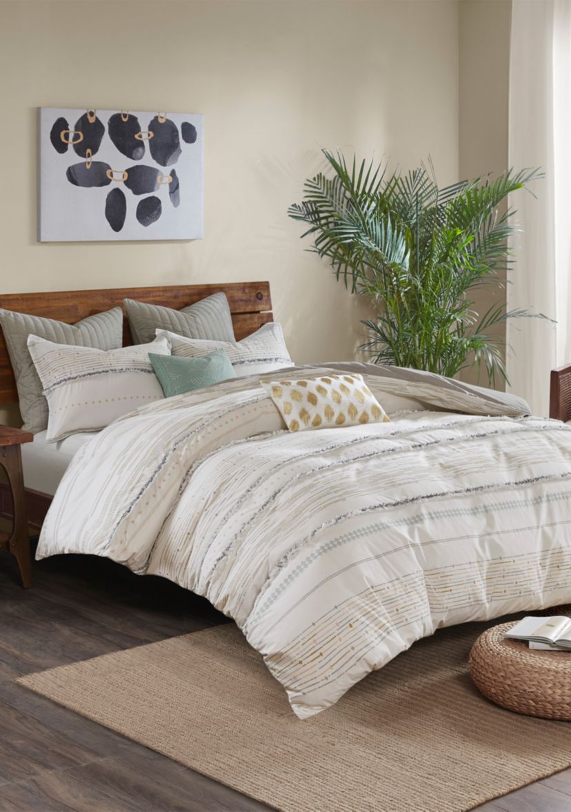 Nea 3 Piece Printed Duvet Cover Set with Trims