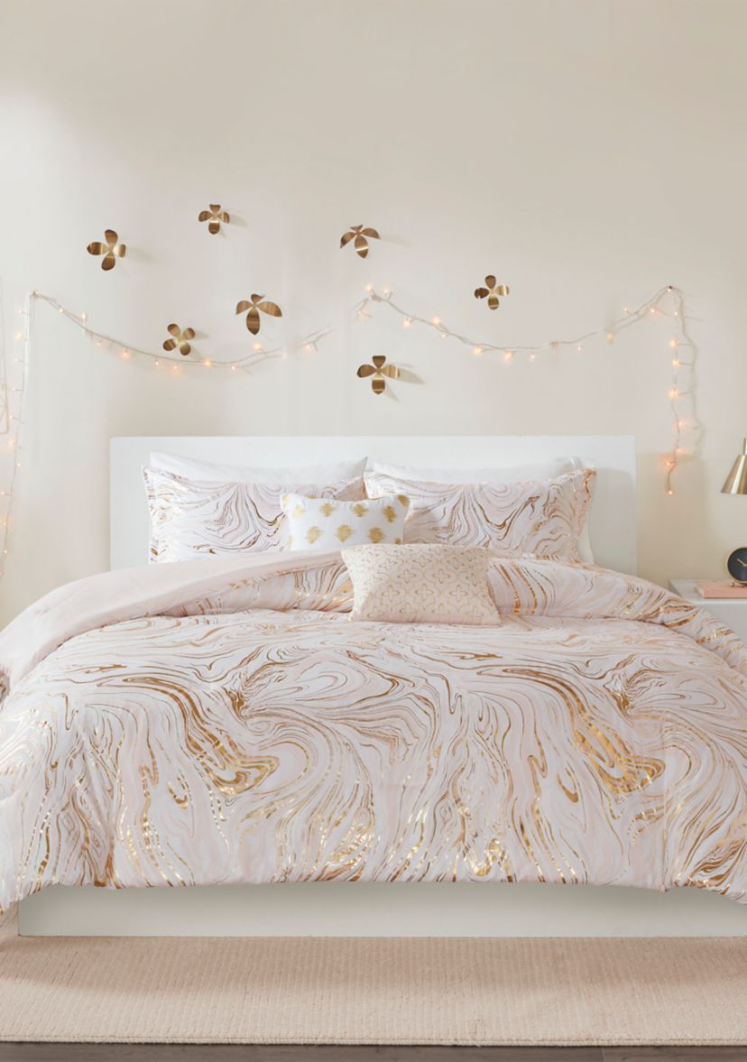 4 Piece Rebecca Metallic Printed Comforter Set