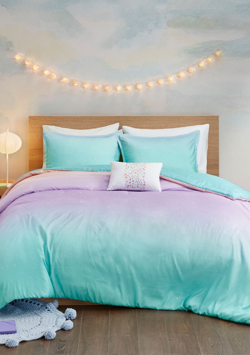 Glimmer Metallic Glitter Printed Reversible Duvet Cover Set  