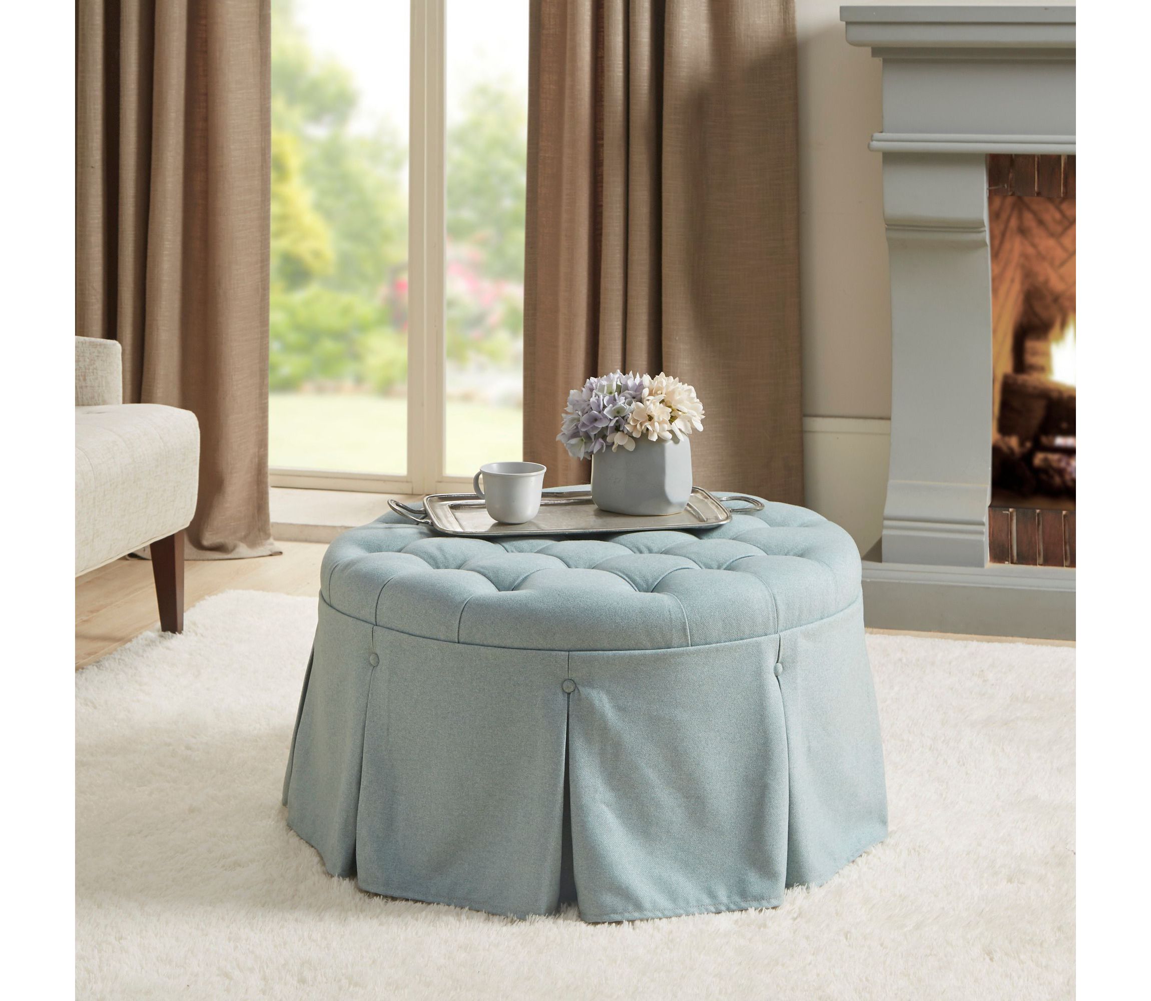 Terri Skirted Tufted 32" Round Ottoman