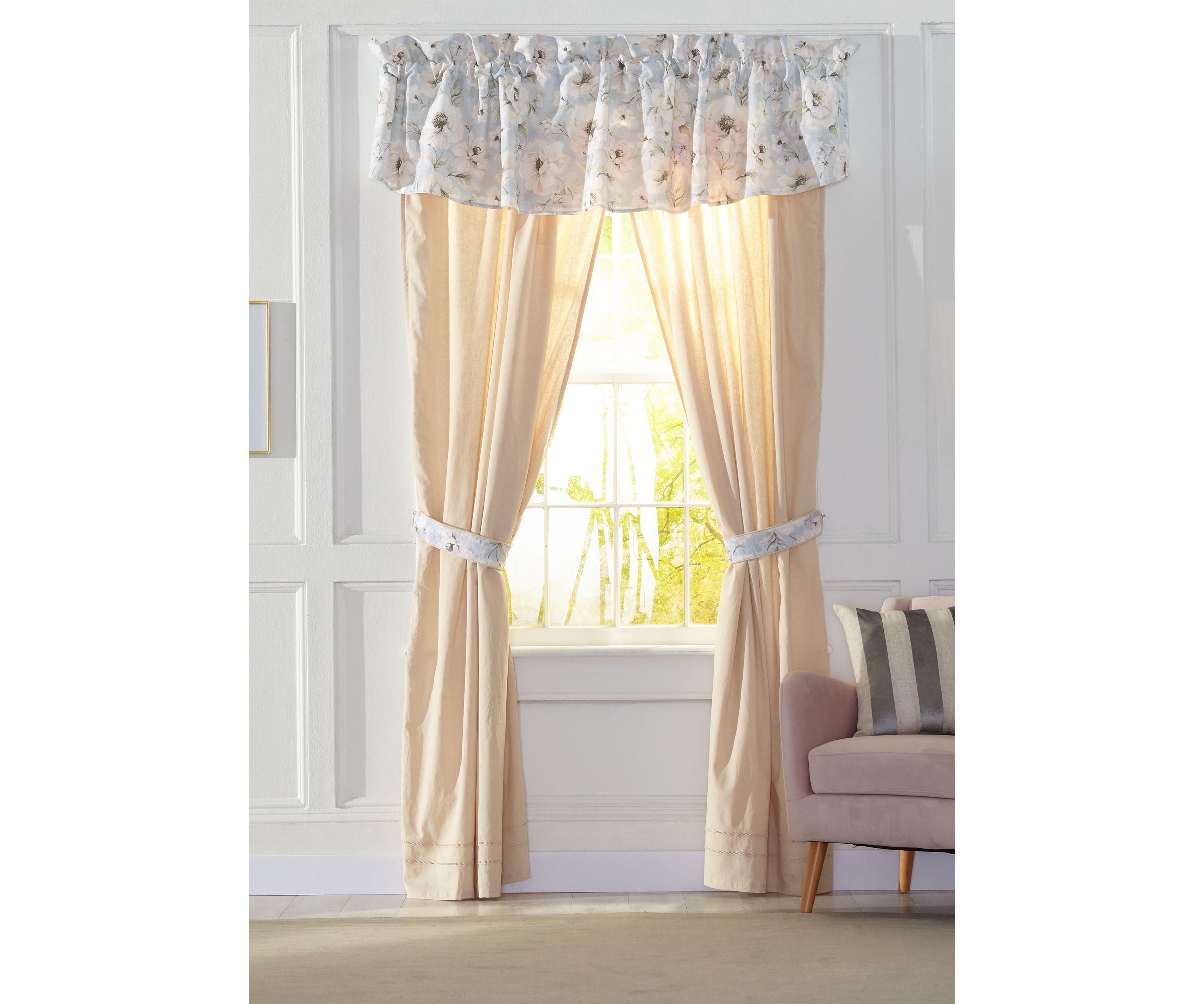 Peony Drapery Curtain Pair with Tie Backs