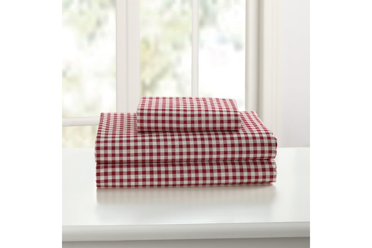 Gingham 250 Thread Count Cotton Percale Sheet Set
