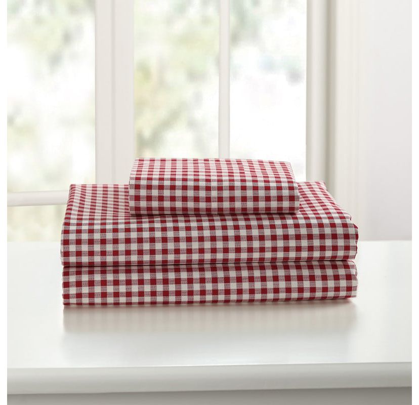 Gingham 250 Thread Count Cotton Percale Sheet Set