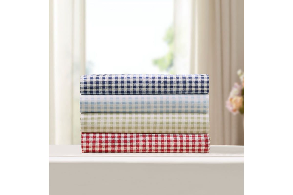 Gingham 250 Thread Count Cotton Percale Sheet Set
