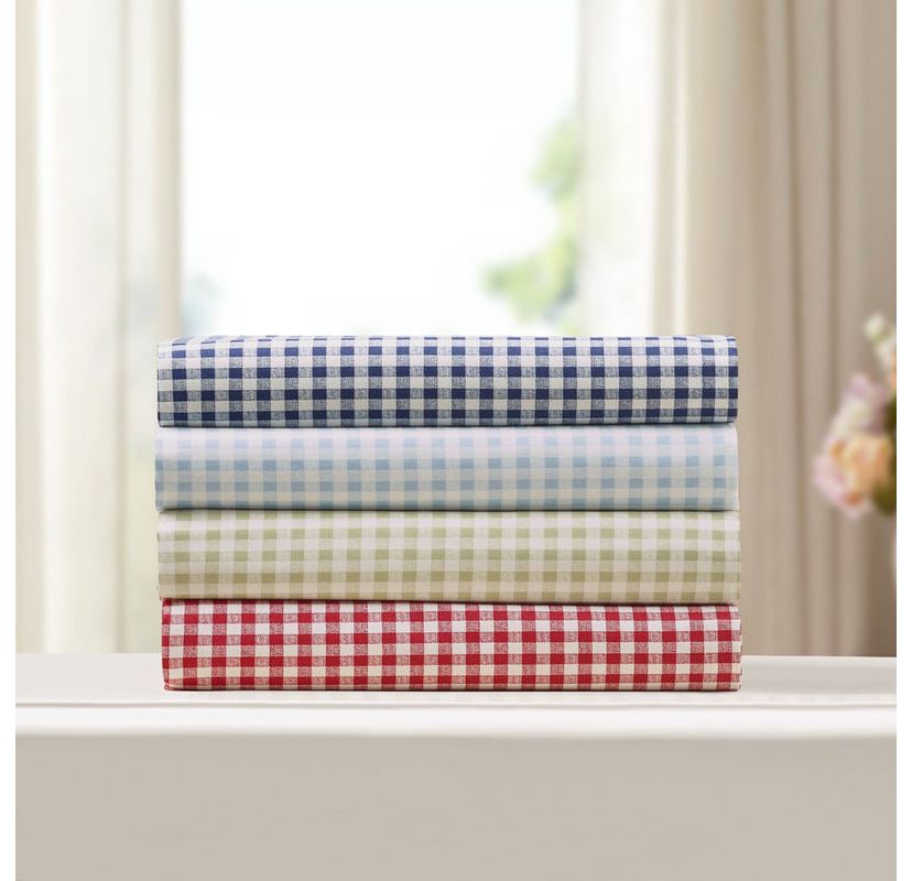 Gingham 250 Thread Count Cotton Percale Sheet Set