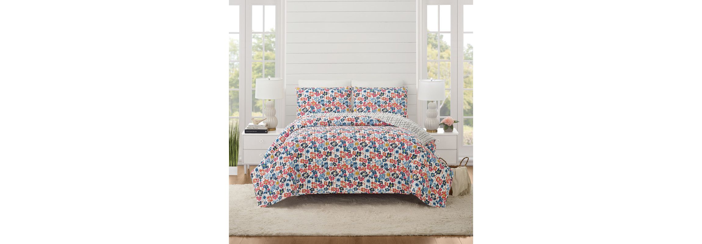 Blossom 100% Cotton Reversible Quilt Set